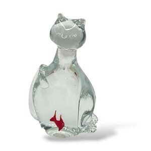 Vintage‎ Art Glass Paperweight Cat Goldfish Fishbowl Figurine